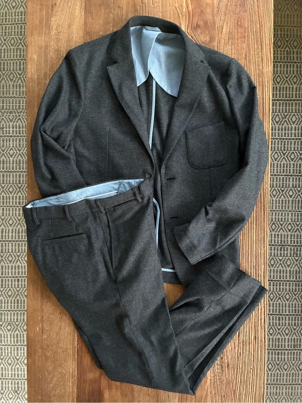 Taylor Stitch Telegraph Suit In Charcoal Herringbone Wool Size 40, 29”x32” Pant